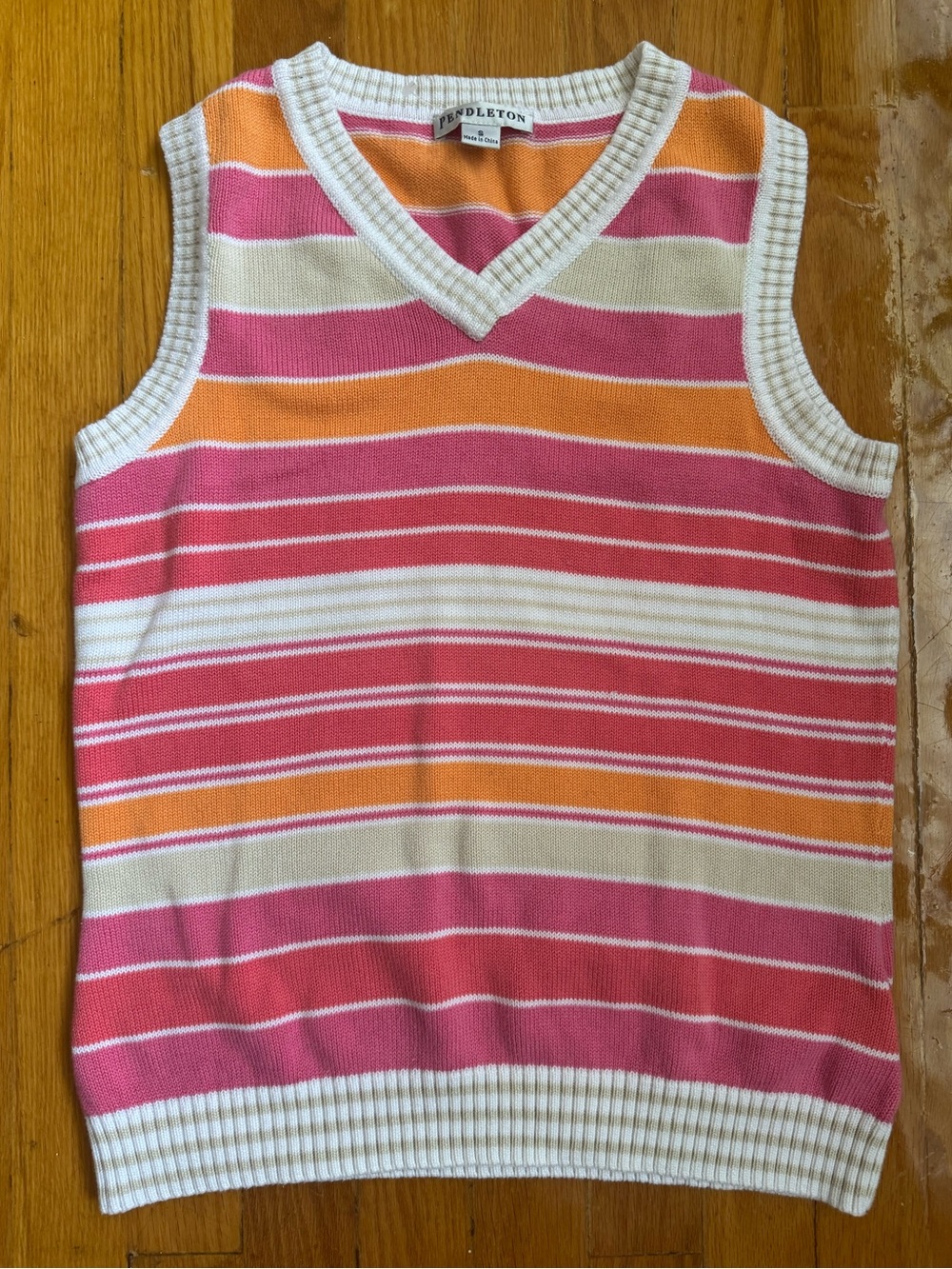 Like New Pendleton Retro Striped V-Neck Sweater Vest in Pink Spring Casual Knit - Picture 1 of 4